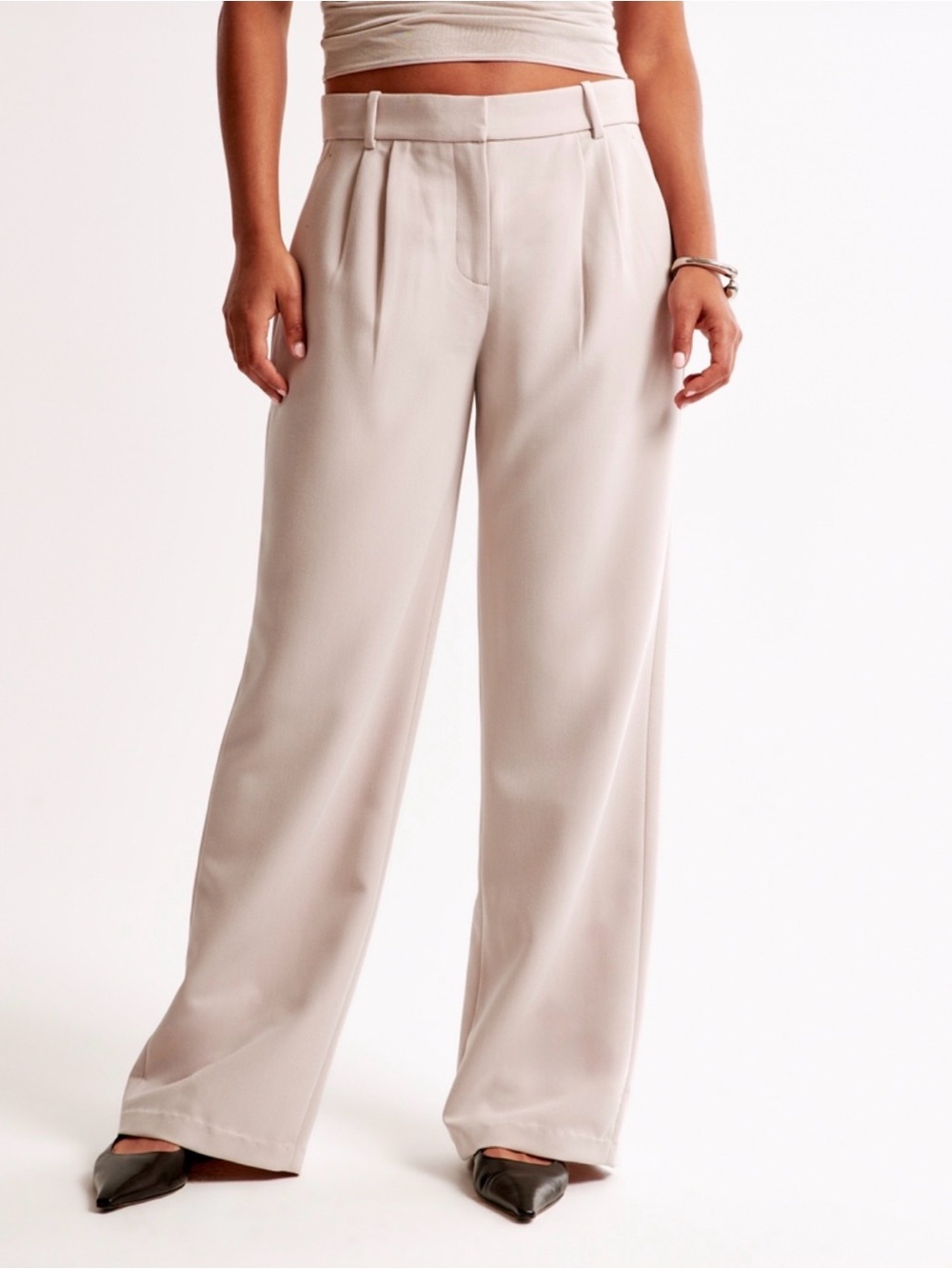 Abercrombie Curve Love Sloane Short Inseam Tailored Wide Leg Pant in Ash lowrise - Picture 1 of 9
